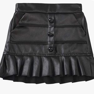 Baby Girl's Leather Skirt Pleated Mini Skort with Pocket Black